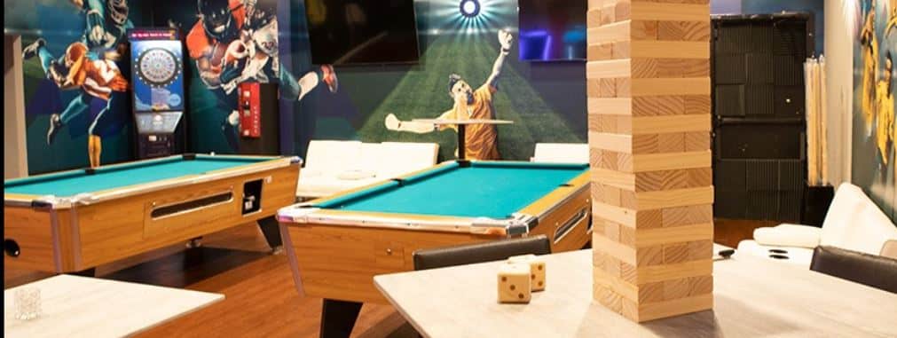 Pool tables and Jenga at Legends B&G Sports Bar