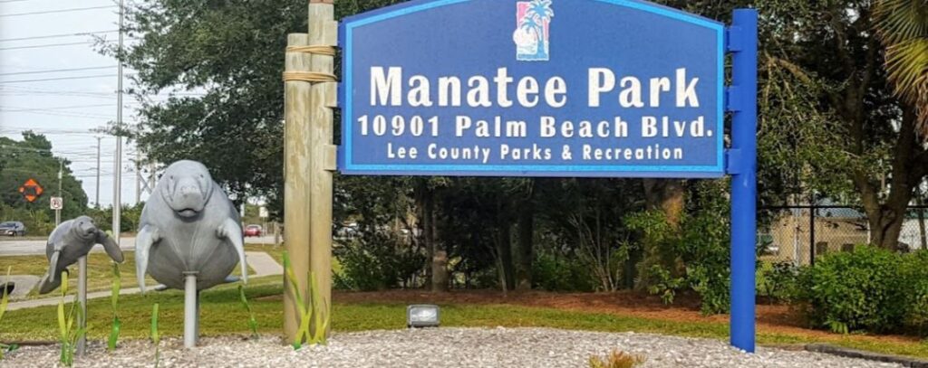Visiting sign of Manatee Park in Fort Myers