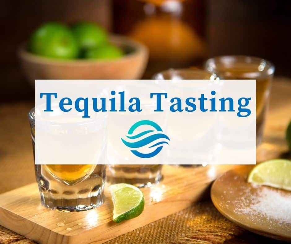 Tequila tasting in front of a tequila flight