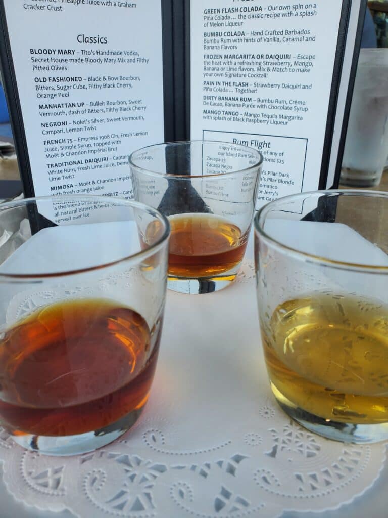 Rum flight at The Green Flash Restaurant on Sanibel Island