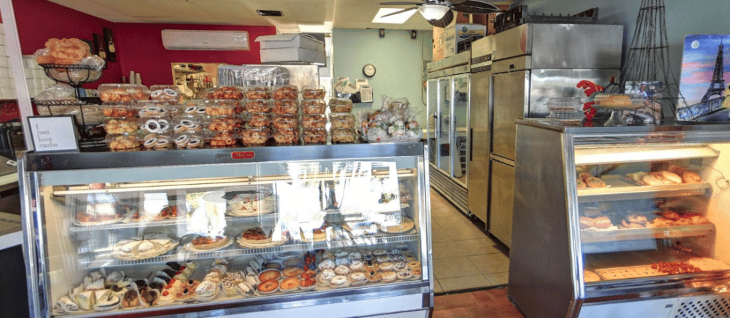 Bakery display at Aux Delices in Fort Myers