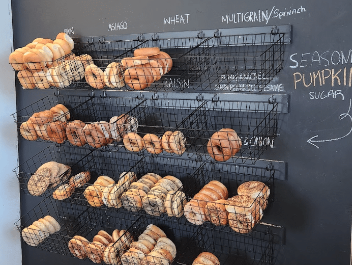 A wall of bagels at The Empire Bagel Factory in Fort Myers