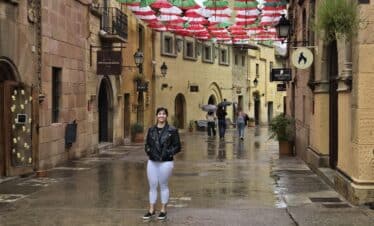 Marcella Kuchar under the popular umbrellas at Poble Espanyol in Barcelona