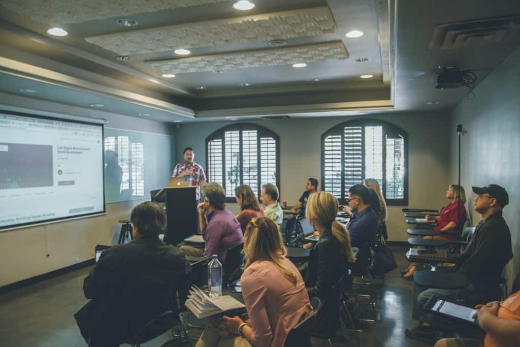 Team attending a professional development workshop at a retreat